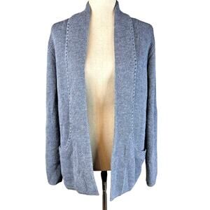 Peruvian Link‎ Alpaca Collection Open Front Cardigan OS Chambray Blue Pockets